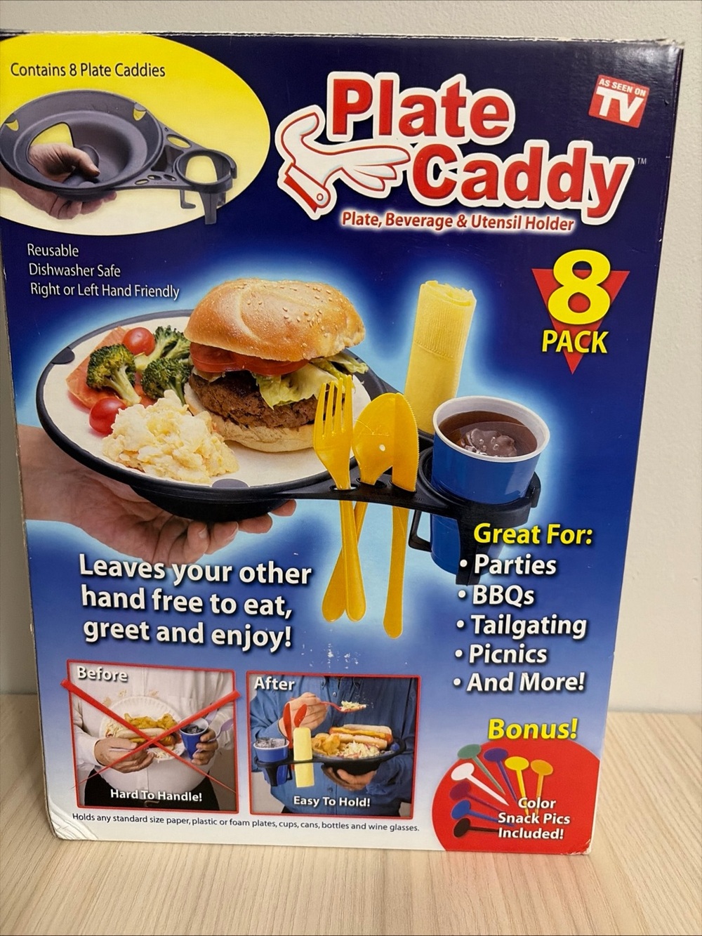 Plate Caddy Plate, Beverage & Utensil Holder in Black (8 Pack)